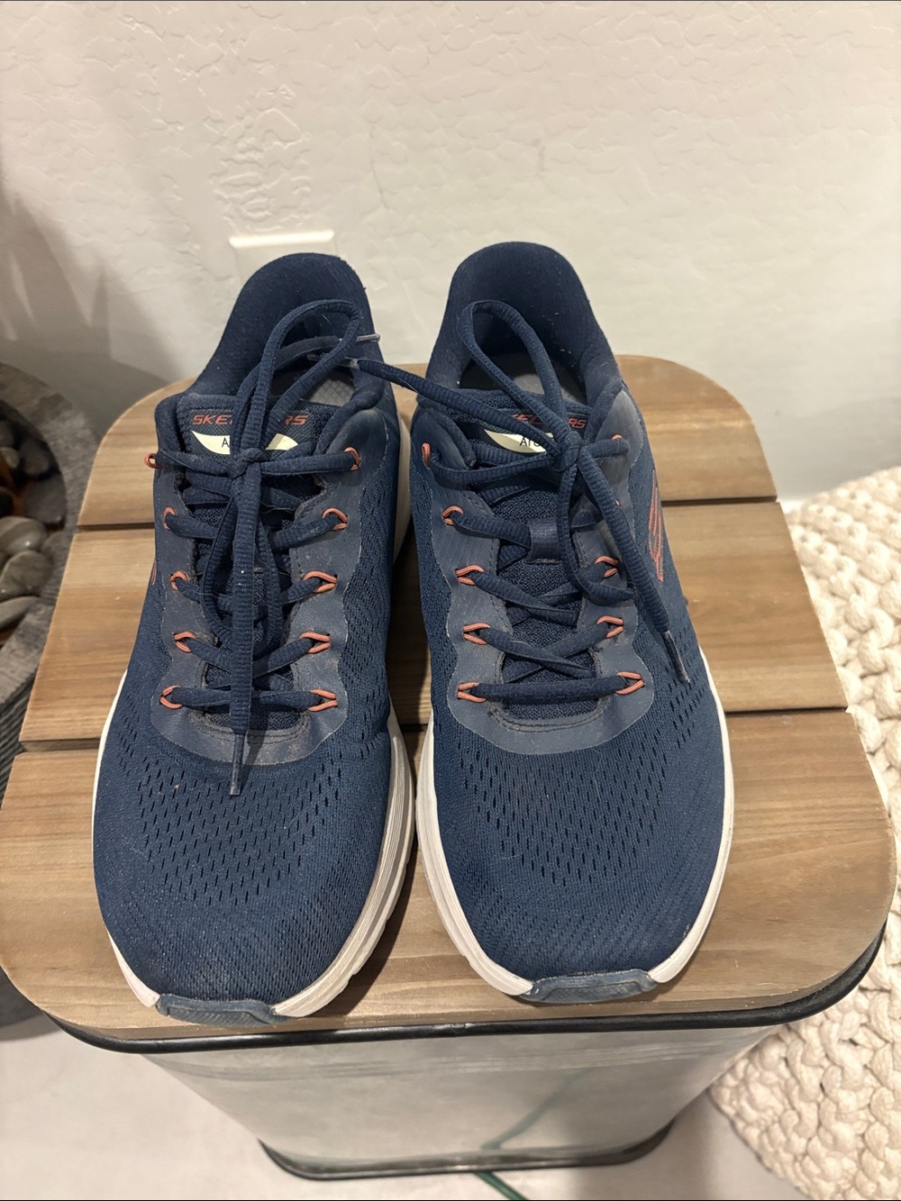 Skechers Men’s Navy Athletic Sneakers with Coral Accents